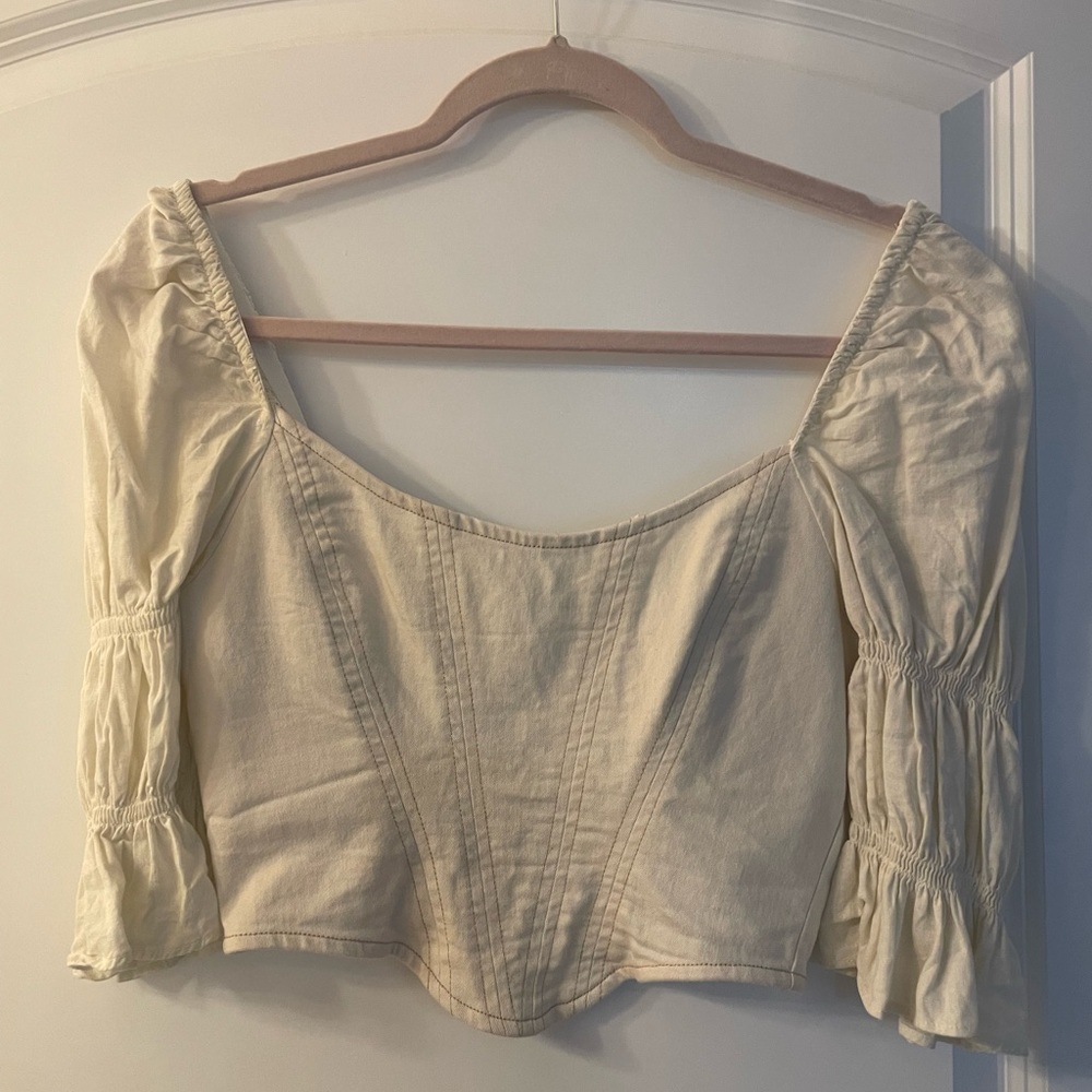 Urban Outfitters Bustier Puff Sleeve Cream Women's Top